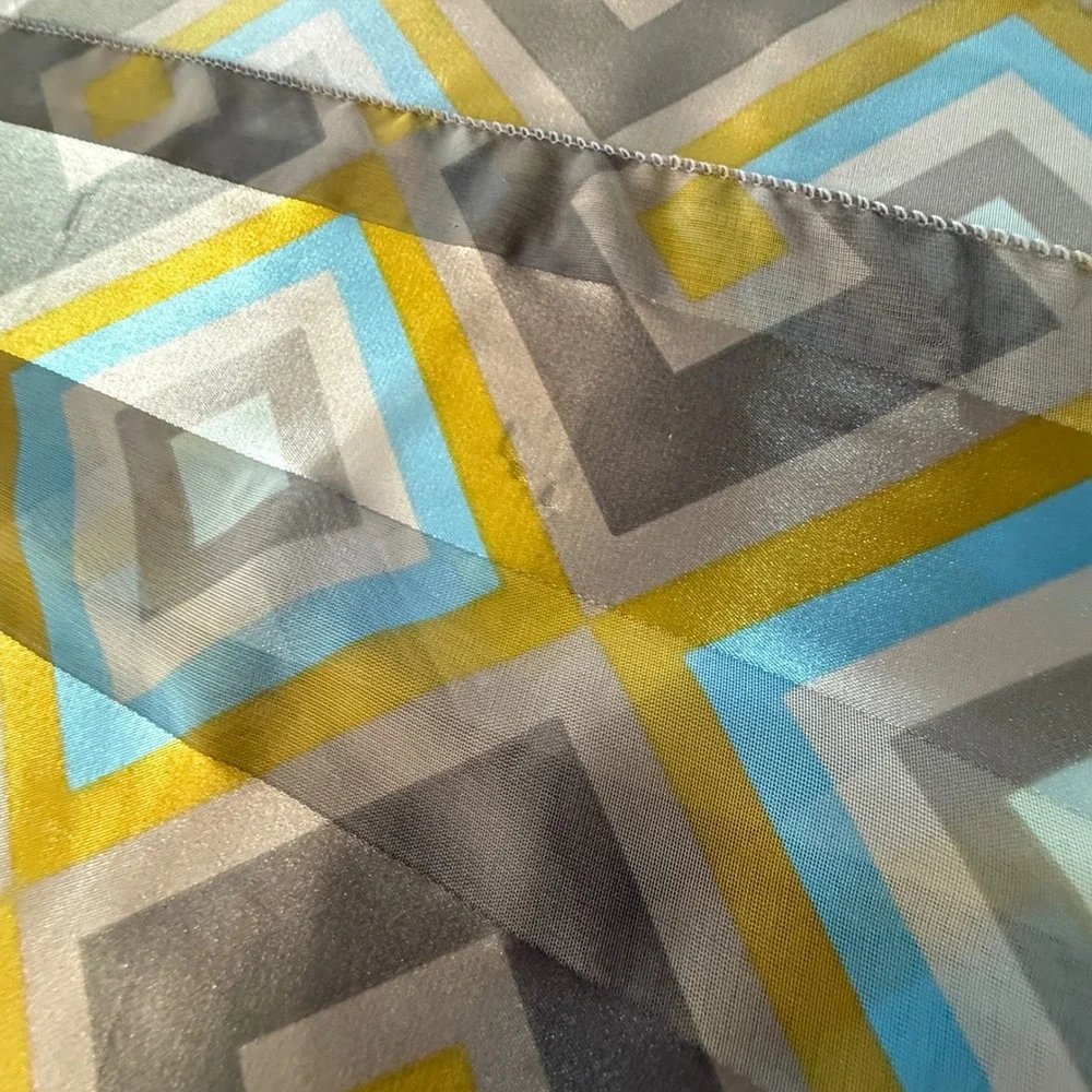 Vintage Geometric and‎ Floral Silk Scarf Set Blue Yellow Grey Rectangular